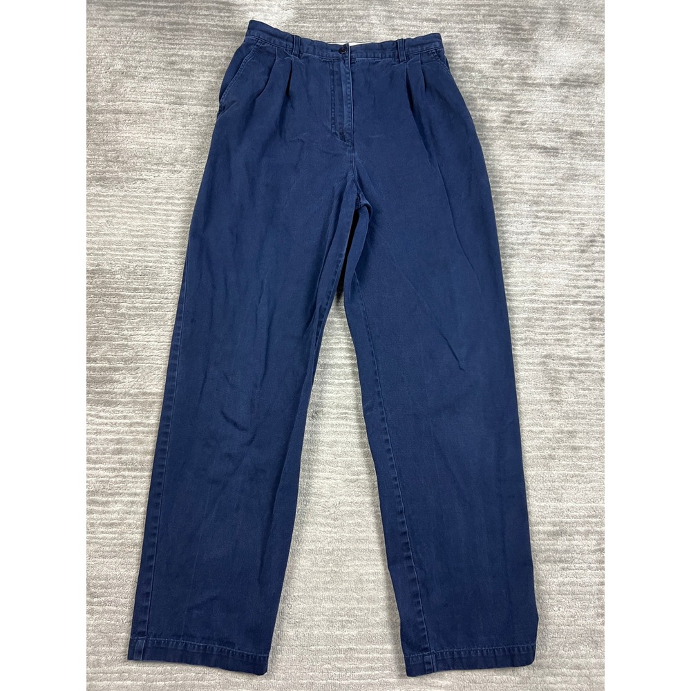 Pendleton Chino Pants Womens 10 Navy Blue Pleated High Rise Straight Leg Cotton